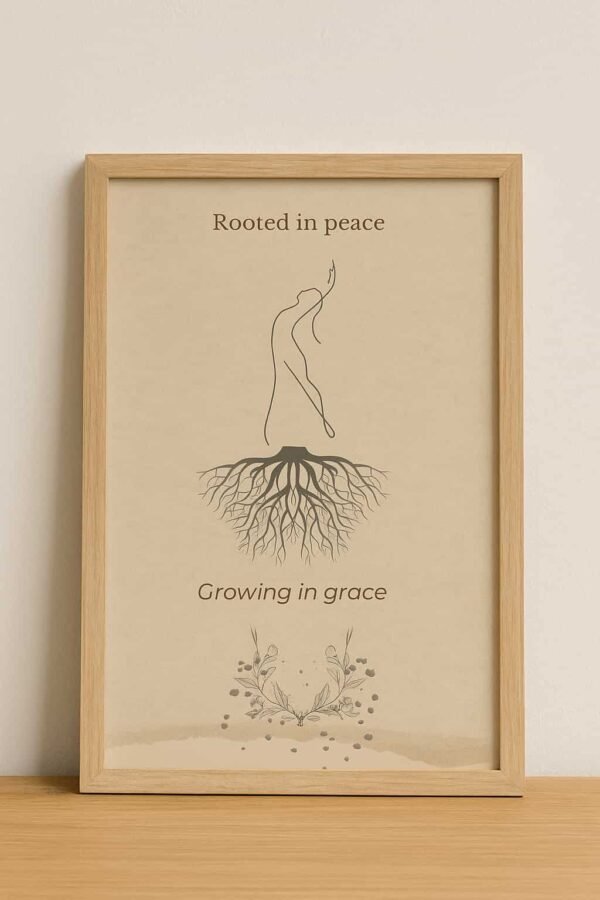 rooted in peace, mindfulness decor, mindfulness printable wall art, zen aura print